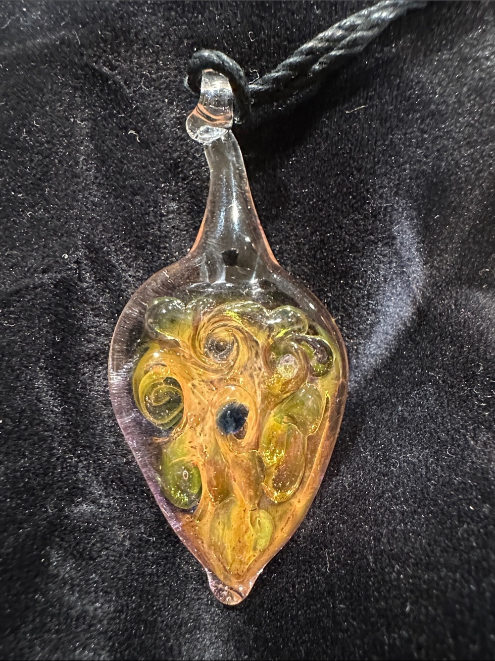 Handmade Glass Teardrop Pendant Necklace - Yellow Green